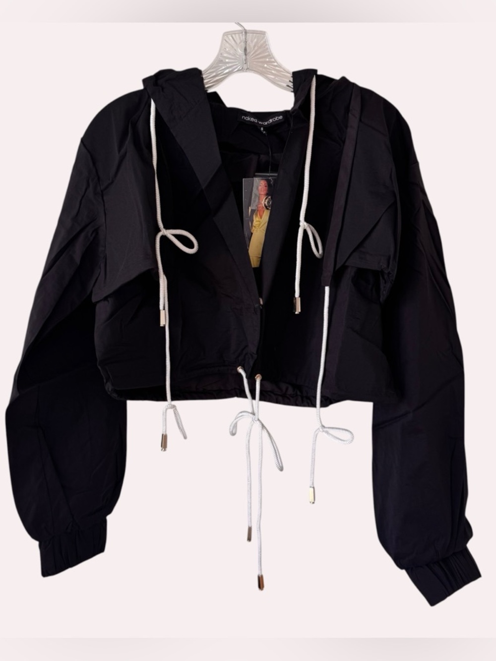 NWT naked wardrobe black cropped hooded string windbreaker small